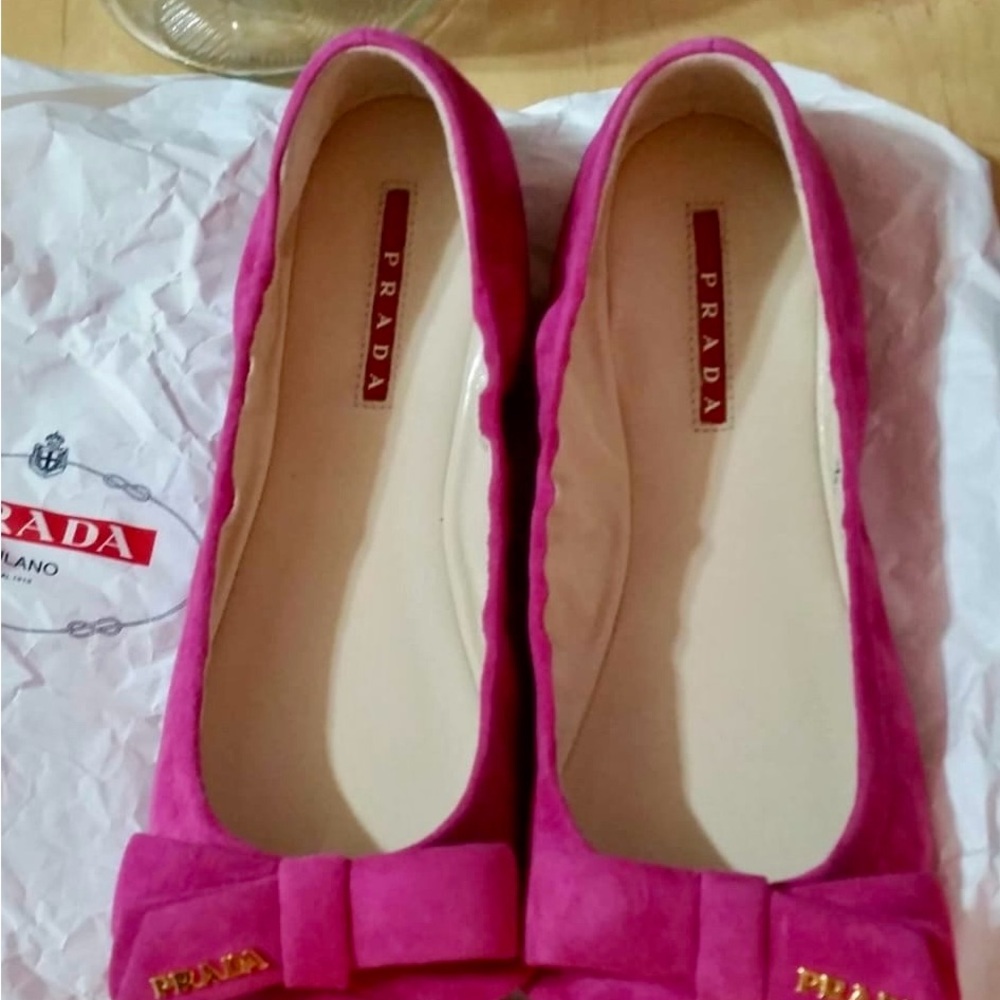 Prada Fuchsia Pink Flats with Bow Accent